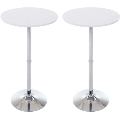 Lot de 2 tables hautes rondes Ø 60 cm en métal chromé et bois blanc 100004483