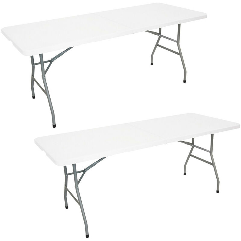 Oxeo - Lot de 2 tables pliantes jardin - 180cm - Portable avec Poignée - Table Camping Pique Nique 8 places - Table réception - Blanc