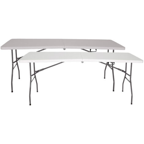 Lot de 2 tables pliantes solides, conformes aux normes d'usage public, 180 x 70 x 74 cm. Portables. Plateau en PEHD de 3,5 cm. 6/8 adultes. Polyvalentes pour le jardin et la restauration. The Homeweek