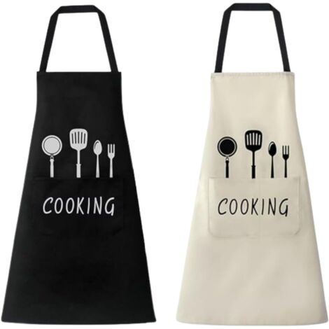 Lot de 2 tabliers de cuisine étanches homme/femme, 1 poche, usage barbecue, jardin, restaurant, café