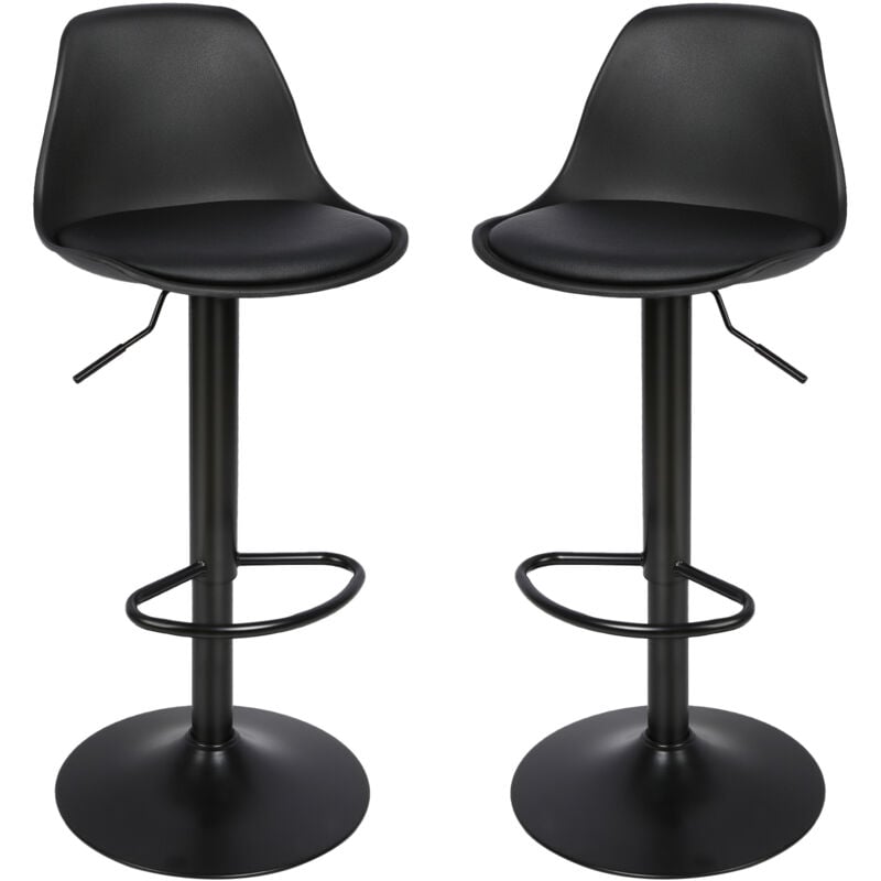 Aqrau - Lot de 2 Tabouret Bar, Chaises de Bar, Chaise Haute Cuisine Réglable en Hauteur en Faux Cuir, Pied Chromé, Noir