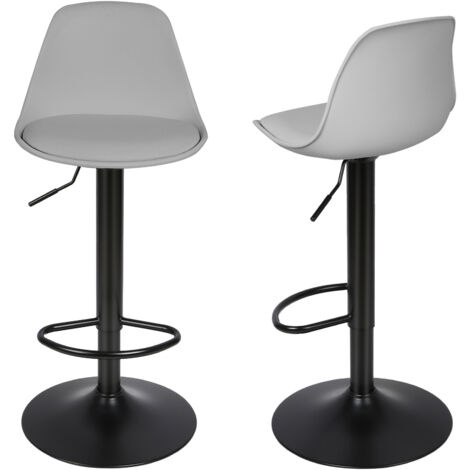 Lot de 2 Tabouret Bar, Chaises de Bar, Chaise Haute Cuisine Réglable en Hauteur en Faux Cuir, Pied Chromé, Gris