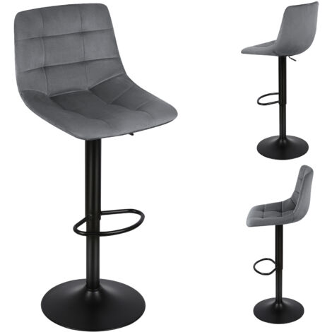 Lot de 2 Tabouret Bar, Hauteur Réglable, Rotation à 360° en velours et Métal Chaises de Salle à Manger, pour Maison Cuisine Comptoir Bistro, Gris foncé