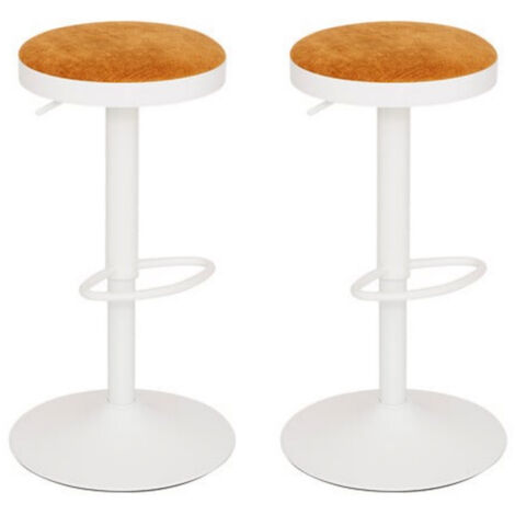 Lot de 2 Tabouret de bar ajustable et pivotant coloris blanc et ocre- Diamètre 41,5 x Hauteur 76 cm