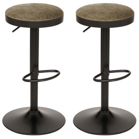 Lot de 2 Tabouret de bar ajustable et pivotant coloris noir et kaki - Diamètre 41,5 x Hauteur 76 cm