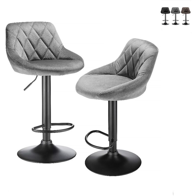 Skecten - Tabourets de Bar, Lot de 2 Chaises Haute, Siège pour Cuisine, avec Structure Métal, Revêtement Velours, Repose-Pieds, Hauteur Réglable,