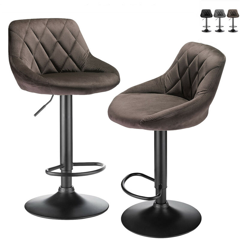 Skecten - Tabourets de Bar, Lot de 2 Chaises Haute, Siège pour Cuisine, avec Structure Métal, Revêtement Velours, Repose-Pieds, Hauteur Réglable,