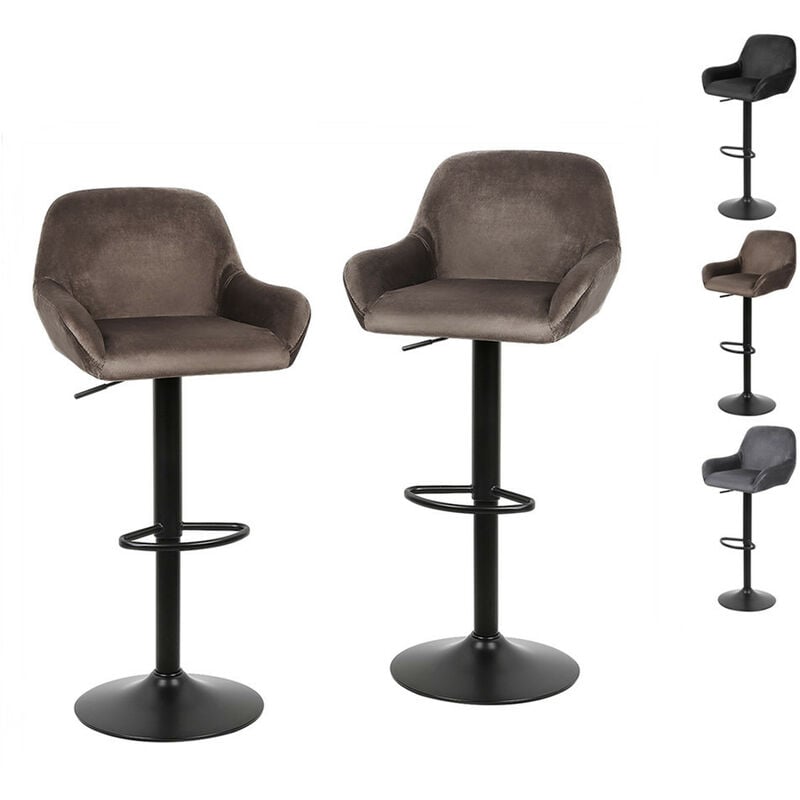 Hofuton Lot de 2 Tabouret de Bar en Velours - Style Contemporain - Réglable en Hauteur et Pivotant - Marron