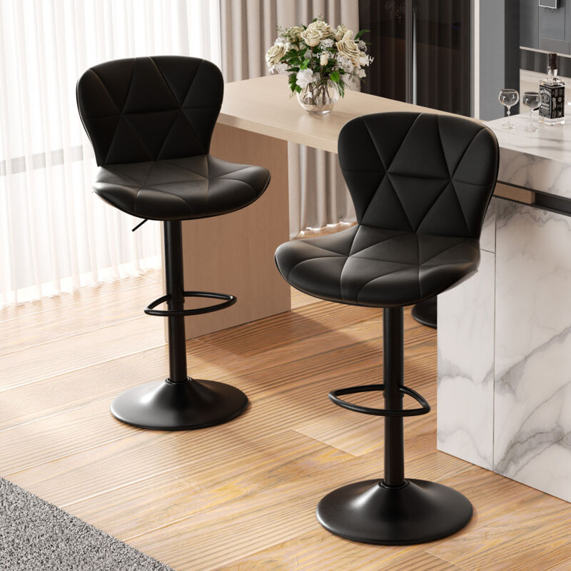 Hawthyhome - Lot de 2 Tabouret de bar, Chaises de Bar avec Repose-Pieds, Siège Bar Réglables en Hauteur pour Cuisine, Comptoir, Bar, Noir