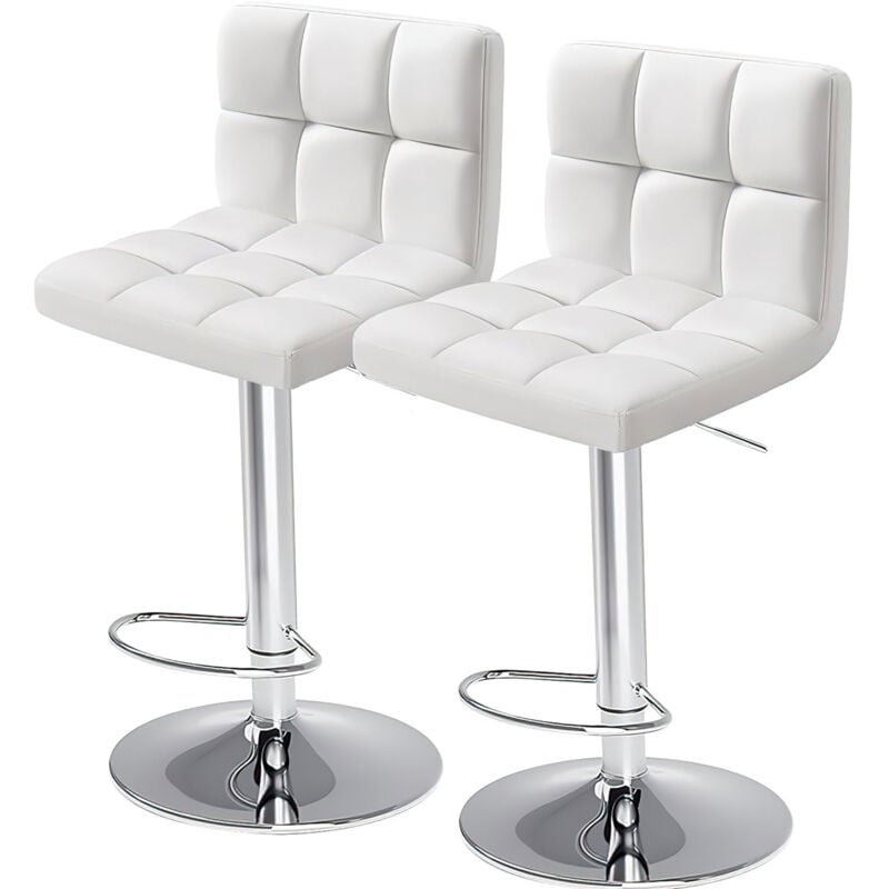 Joeais - Lot de 2 Tabouret de Bar Cuir pu Avec coussin d'assise et dossier épais, 360°Rotation réglable réglage de la hauteur Blanc