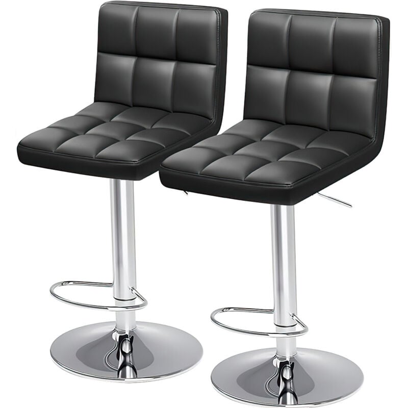 Joeais - Lot de 2 Tabouret de Bar Cuir pu Avec coussin d'assise et dossier épais, 360°Rotation réglable réglage de la hauteur Noir