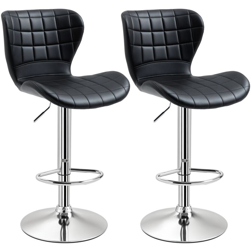 Homcom - Lot de 2 tabourets de bar design contemporain hauteur d'assise réglable 59-81 cm pivotant 360° pu noir