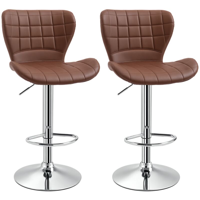 Homcom - Lot de 2 tabourets de bar design contemporain hauteur d'assise réglable 59-81 cm pivotant 360° pu marron