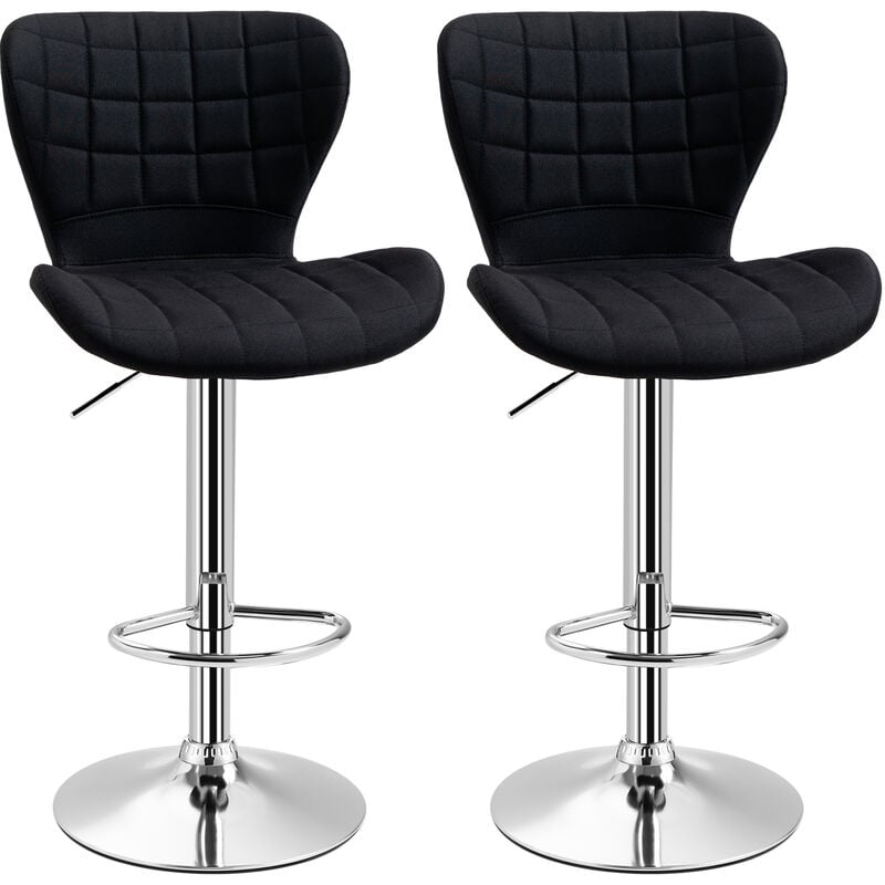 Homcom - Lot de 2 tabourets de bar design contemporain hauteur d'assise réglable 59-81 cm pivotant 360° lin noir