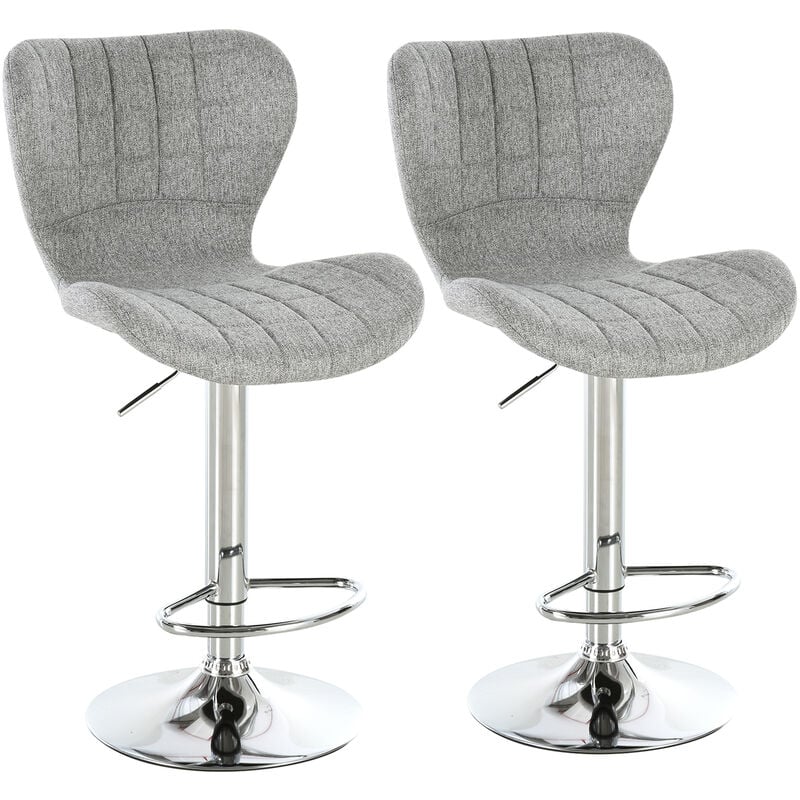 Homcom - Lot de 2 tabourets de bar design contemporain hauteur d'assise réglable 59-81 cm pivotant 360° lin gris