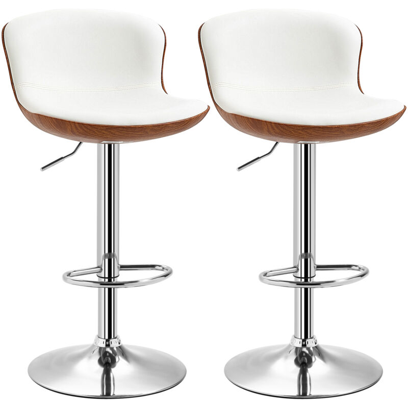 Homcom - Lot de 2 tabourets de bar design contemporain hauteur d'assise réglable 64-85 cm pivotant 360° revêtement synthétique crème aspect bois