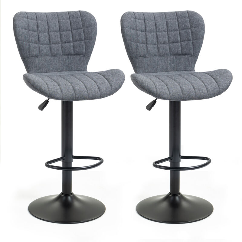 Lot de 2 tabourets de bar design dossier incurvé capitonné hauteur d'assise réglable 61-81 cm pivotant 360° repose-pied velours gris