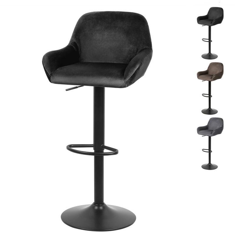 Skecten - Lot de 2 Tabouret de Bar en Velours - Style Contemporain - Réglable en Hauteur et Pivotant - Noir