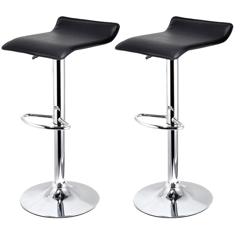 Oobest - Aqrau Lot de 2 Tabourets de Bar, Chaise de Bar Réglables Hauteur, Pivotant 360°, Piètement chromé, Noir