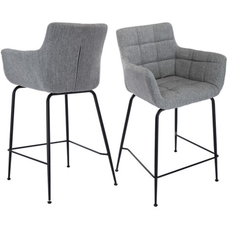 Lot de 2 Tabouret de Bar en Tissu Chaise Haute Cuisine Chaise de Bar avec Accoudoirs pour Bar, Gris