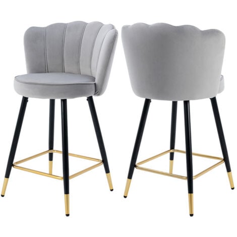 WAHSON OFFICE CHAIRS 2 Tabouret de Bar en Velours Chaise de Bar Velours avec Pieds en Métal Tabourets Hauts pour îlot de Cuisine et Bar, Gris