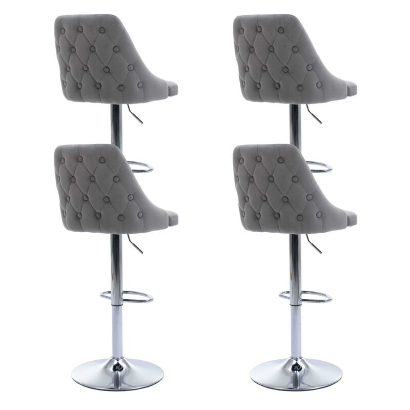 Wahson Office Chairs - Lot de 4 Tabouret de Bar en Velours Chaises Hautes de Bar Réglable avec Dossier pour Cuisine, Gris