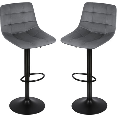 Lot de 2 Tabouret de Bar en Velours Hauteur Réglable Pivotant pour Bar/Cuisine gris foncé