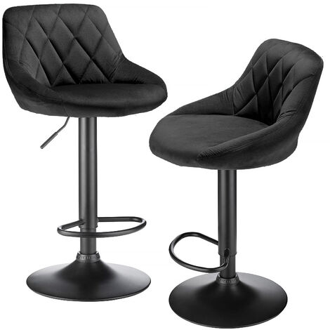 Lot de 2 Tabouret de Bar en velours Reglable en Hauteur et Pivotant pour Bar Comptoir Cuisine Noir