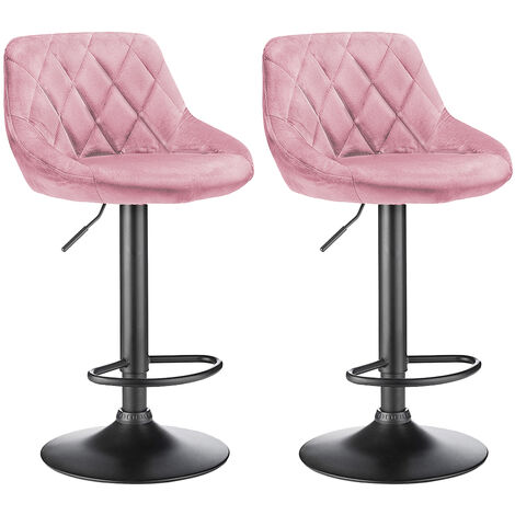 Lot de 2 Tabouret de Bar en Velours tabourets de Cuisine Hauteur réglable rose