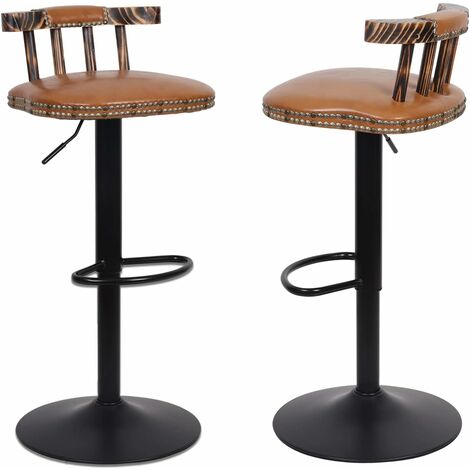 Lot de 2 Tabouret de Bar Industriel Chaise de Bar Haute Réglable Cuisine en Cuir PU Tabouret Haut Vintage - Cari Jaune