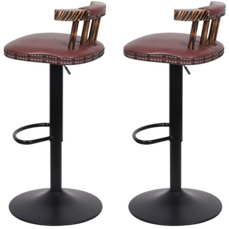Tabouret de Bar Industriel Lot de 2 Chaise de Bar Rotative en Bois et Métal Siège de Bar Vintage avec Dossier et Repos-Pieds Hauteur Réglable de 60-80cm (Noir)