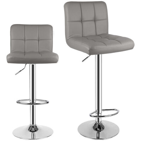 Lot de 2 Tabouret de bar - Rattantree Chaise de Bar - Rotatif sur 360° - Hauteur Réglable 20cm - avec Dossier et Repose-pieds - Gris