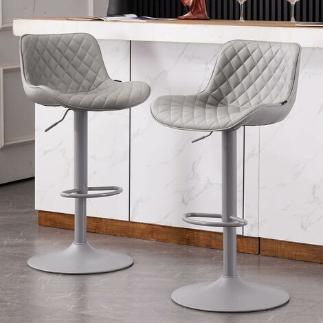 Lot de 2 Tabouret de Bar Réglable en Hauteur avec Dossier Chaise de Bar Pivotante Moderne Design en Faux Cuir pour Cuisine, Bar, îlot de Cuisine (Gris)