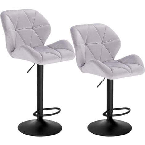 Lot de 2 Tabouret de Bar réglable en Hauteur WOLTU, Chaise Haute pour Bar avec Dossier siège rembouré en Velours Pied en métal, Gris clair