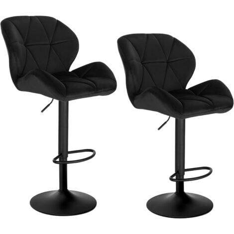 Lot de 2 Tabouret de Bar réglable en Hauteur WOLTU, Chaise Haute pour Bar avec Dossier siège rembouré en Velours Pied en métal, Noir