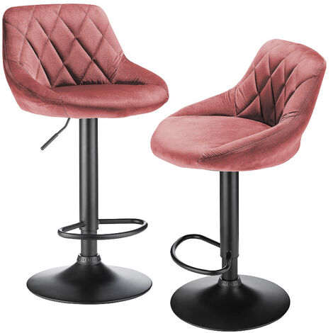 Lot de 2 Tabouret de Bar Tabouret de Cuisine Tabouret de Bar en Velours, rose Chaise Bar Cuisine, Réglable en Hauteur et Rotatif à 360°, Chaise de Bar avec Repose-Pieds en Métal
