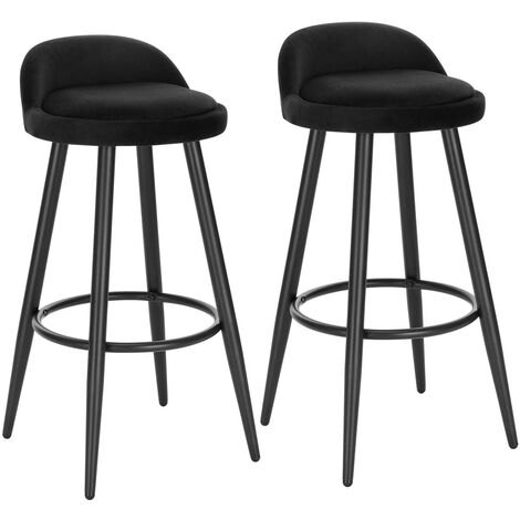 Lot de 2 Tabouret de Bar WOLTU, Chaise de Bar en Velours, Tabouret Bistro avec Repose-Pieds en métal, Noir