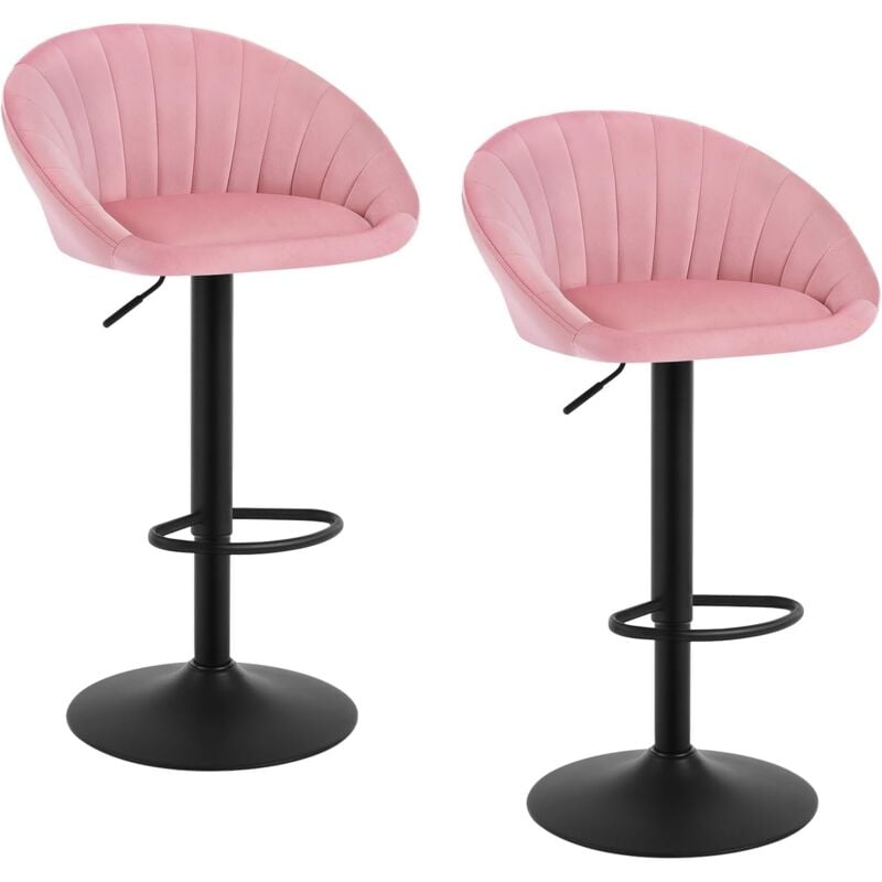 Woltu - Lot de 2 Tabouret de Bar Chaise de Bar Pivotante Réglable en Hauteur, Tabouret Cuisine en Velours et métal, Rose