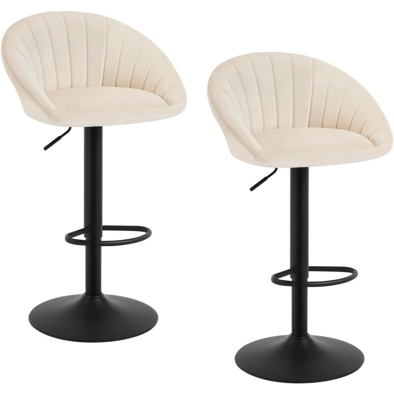 Lot de 2 Tabouret de Bar WOLTU, Chaise de Bar Pivotante Réglable en Hauteur, Tabouret Cuisine en Velours et métal, Beige