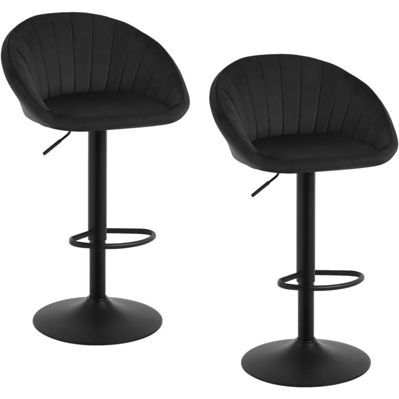 Woltu - Lot de 2 Tabouret de Bar Chaise de Bar Pivotante Réglable en Hauteur, Tabouret Cuisine en Velours et métal, Noir