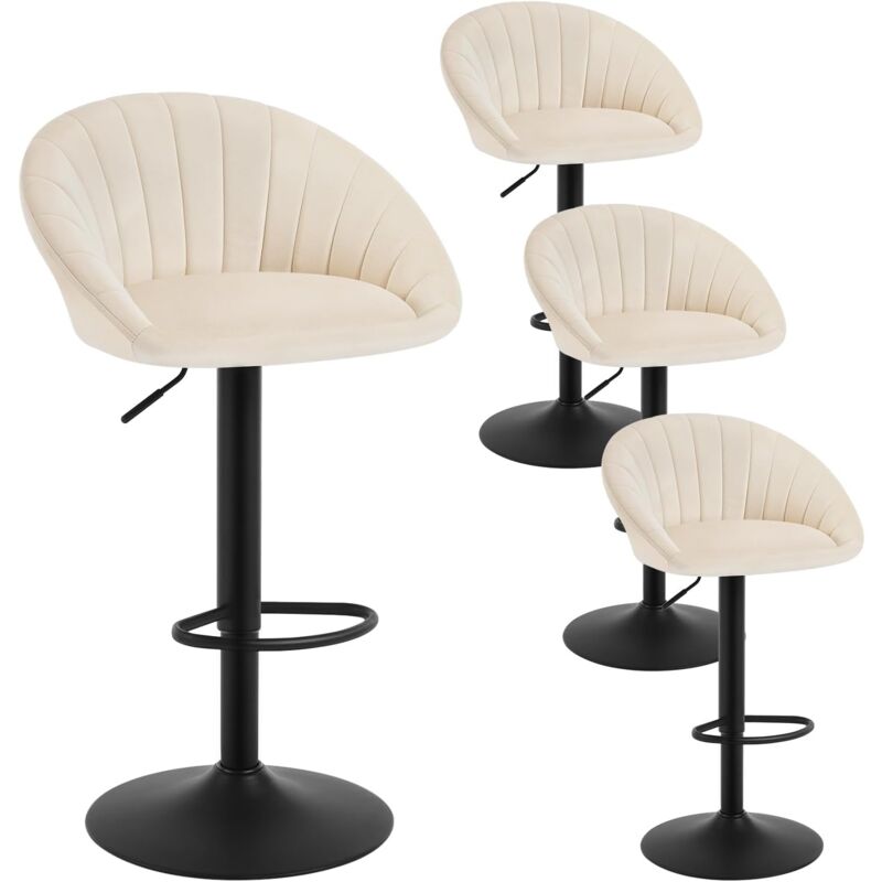 Woltu - Lot de 4 Tabouret de Bar Chaise de Bar Pivotante Réglable en Hauteur, Tabouret Cuisine en Velours et métal, Beige