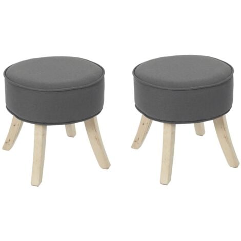 THE HOME DECO FACTORY Lot de 2 Tabouret rond 36x35,5 cm en tissu gris anthracite et naturel