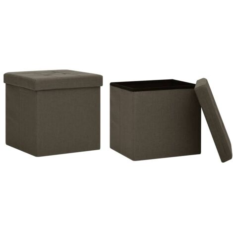 Lot de 2 Tabouret，Repose-pied，Poufs de rangement pliables marron foncé faux lin CFW798441