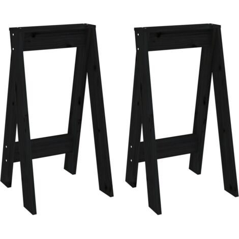 Lot de 2 Tabouret，Repose-pied，Poufs noir 40x40x75 cm bois massif de pin CFW583517