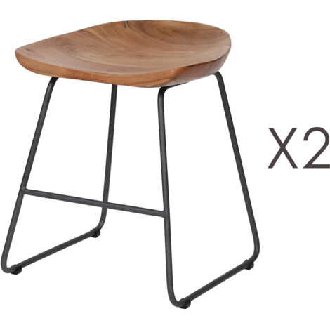 Lot de 2 tabourets 41x41x52 cm en acacia naturel et métal