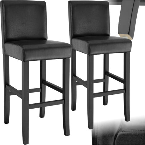 Tectake – Lot de 2 tabourets de bar en bois simili cuir noir – Hauteur d’assise 76 cm – Ergonomiques avec repose-pieds – Faciles à entretenir