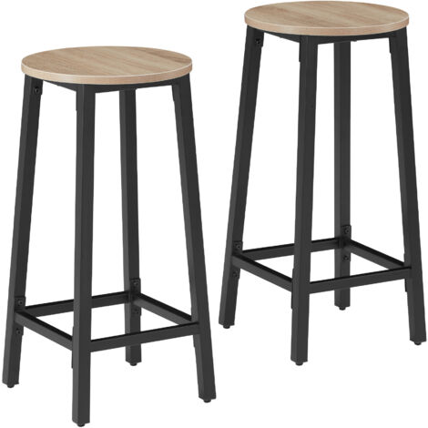 Tectake – Lot de 2 tabourets de bar en bois MDF et acier – Hauteur 66 cm – Style industriel – Capacité de charge 150 kg