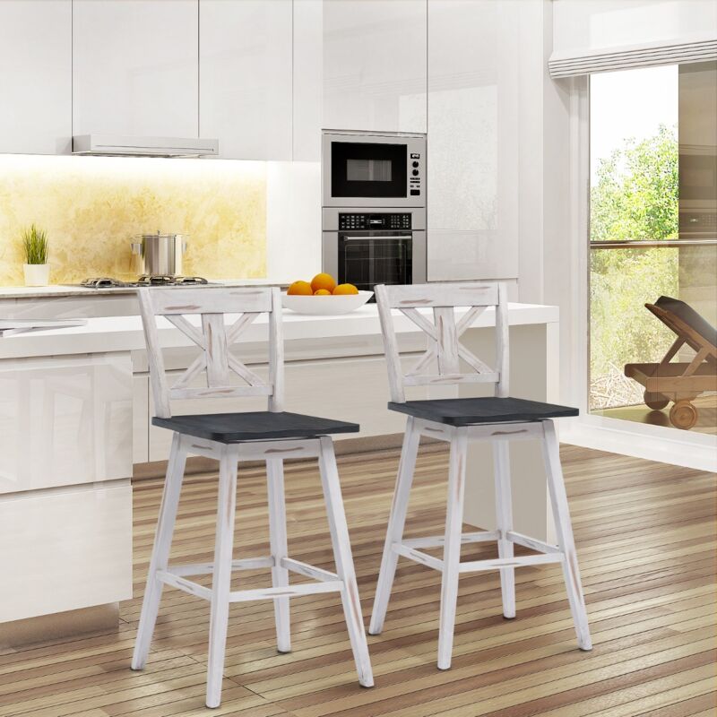 Design In - Lot de 2 Tabourets Bar H109 cm Pivotant 360° Repose-Pieds Bois CW70509