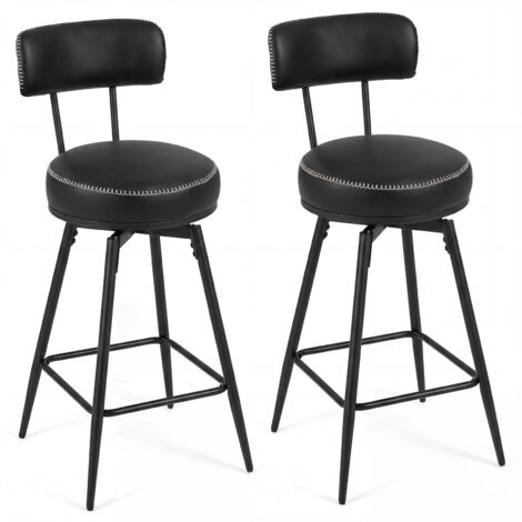 Lot de 2 Tabourets Bar Pivotants, Chaises de Bar avec Dossier Rembourré, Repose-Pieds, Pieds en Métal, Hauteur d'Assise 73 cm, Noir
