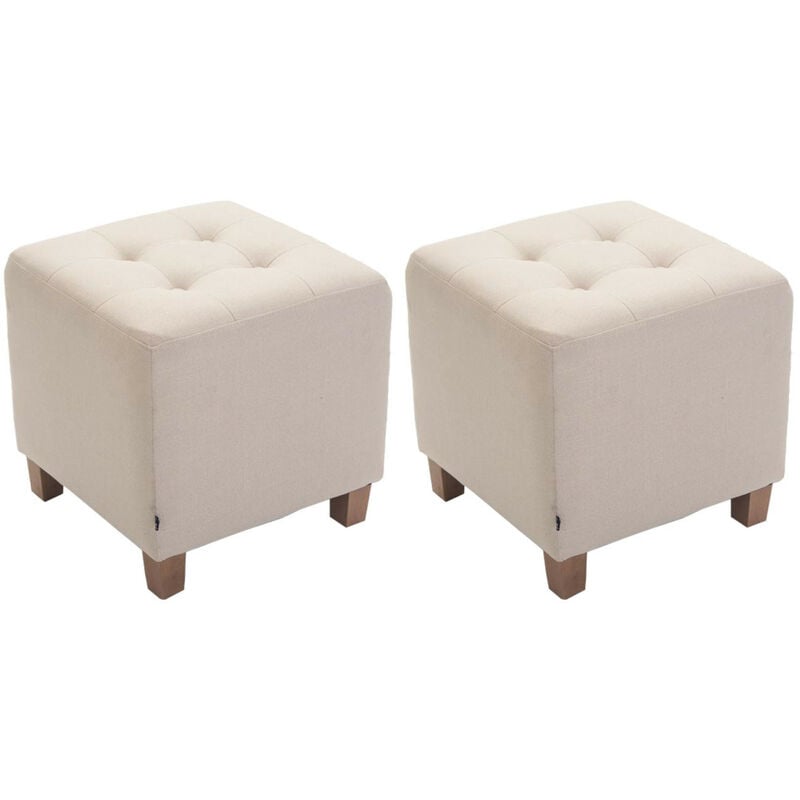 CLP - Lot de 2 tabourets bas Pharao en tissu Crème